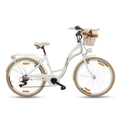 Produktbild von Goetze Mood 26 Zoll City Bike, 17 Zoll Tiefeinsteigerrahmen, 6-Gang Shimano Tourney, V-Bremse, LED-Beleuchtung, Komfortsattel, Rattankorb