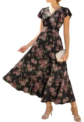 Imagen del producto de Solidchoice - Vestido de verano con volantes, cuello en V y corte en A, con bolsillos