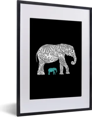Produktbild von MuchoWow® MuchoWow® Gerahmtes Poster Elefant - Muster - Schwarz 30x40 cm - Poster mit zchwarzem Bilderrahmen - Wandposter Schlafzimmer