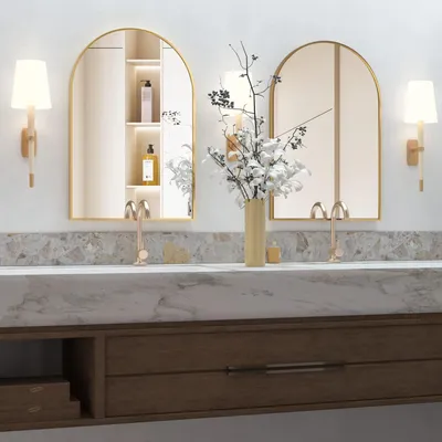Image de Miroir mural en forme d'arche, 60x75 cm, cadre en métal doré, lot de 2