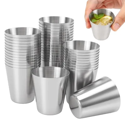 Produktbild von Edelstahl Schnapsgläser 30 ml, 40 Stück, stapelbar, für Camping und Bar