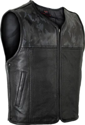 Produktbild von Herren Biker Black Camo Lederkutte Lederweste Motorrad Custom Kutte Perforiert(M)
