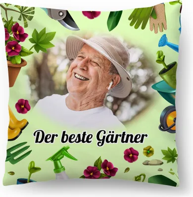 Obrázek produktu pro Personalizovaný FOTO DÁREK, 45 x 45 cm, s vlastní fotografií, fotopolštář Zahradník, Narozeniny Dědeček, Nejlepší zahradník, s výplní [091]