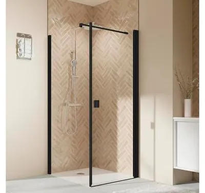 Produktbild von BREUER Seitenwand mit 90 x 200 cm Profil schwarz matt Glasdekor Grau Seitenwandanschlag links