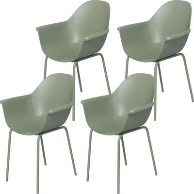 Produktbild von Gartenstuhl 4er-Set, mit Rückenlehne/Armlehnen, wetterfest, bis 120 kg, Kunststoff/Metall, Grün