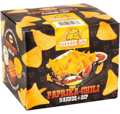 Produktbild von Hombre Paprika-Chili Nachos + Cheese-Dip 190g