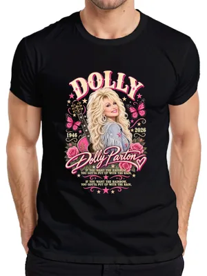 Productafbeelding van Dolly Parton. In liefdevolle herinnering. 1946-2026. Country muzieklegende. RIP. Heren T-shirt, zwart, maat L