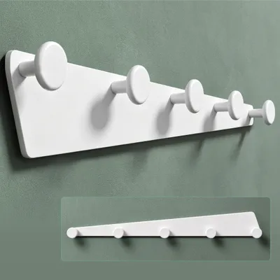 Produktbild von Mai & Mai Garderobenhaken zum Bohren oder Kleben, Kleiderhaken aus Aluminiumlegierung, Garderobenleiste mit 5 Haken, Hakenleiste 40cm Weiß Stalo-18