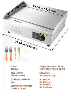 Produktbild von Elektrische Grillplatte, Einstellbare Temperaturregelung, Große Kochfläche, 22Zoll