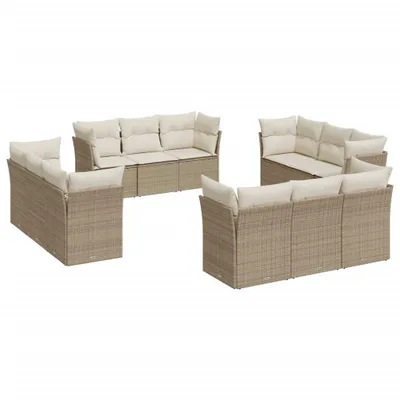 Produktbild von vidaXL 12-tlg. Garten-Sofagarnitur mit Kissen Beige Poly Rattan
