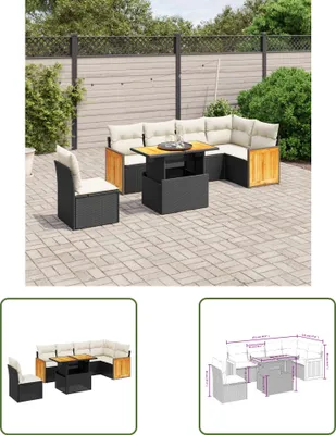 Produktbild von The Living Store 7-tlg. Garten-Sofagarnitur mit Kissen Schwarz Poly Rattan