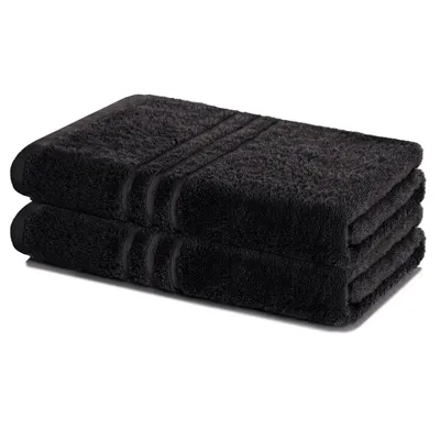 Produktbild von Lavea® 2er Set Duschtuch 70x140, Doppelpack, 100% Baumwolle Frottee, saugstark, weich und strapazierfähig, waschbar 60°C, trocknergeeignet, Handtuch, Handtücher, Duschtücher, Schwarz