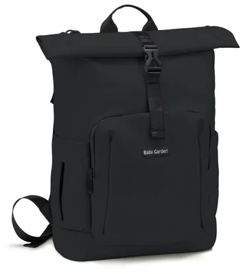 Produktbild von Baby Garden Wickeltasche Salerno Rolltop Wickelrucksack 20-25L mit Wickelmatte, Kinderwagenhaken & isoliertem Flaschenfach - Schwarz