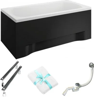 Produktbild von Aqua For You | Badewanne - Classic Wanne - 130x70 cm - Schwarze Verkleidung - Acryl - Antibakteriell Beschichtung - mit Siphon