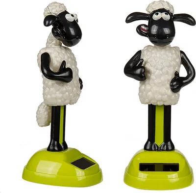 Two solar-powered Shaun the Sheep figures are displayed against a white background.
