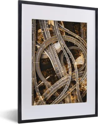 Produktbild von MuchoWow® MuchoWow® Gerahmtes Poster Autobahn - Gold - Autos 30x40 cm - Poster mit zchwarzem Bilderrahmen - Wandposter Schlafzimmer