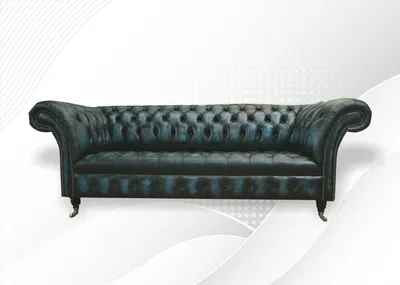 Zdjęcie produktu dla 3-osobowa sofa Chesterfield z czarnej skóry do salonu o nowoczesnym designie, nowa