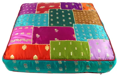 Produktbild von Orientalisches Eckiges Patchwork Kissen 50 cm, Sitzkissen, Bodenkissen mit Baumwollfüllung - Grün, Türkis/bunt, Viskose, Zierkissen, Dekokissen, Sofakissen
