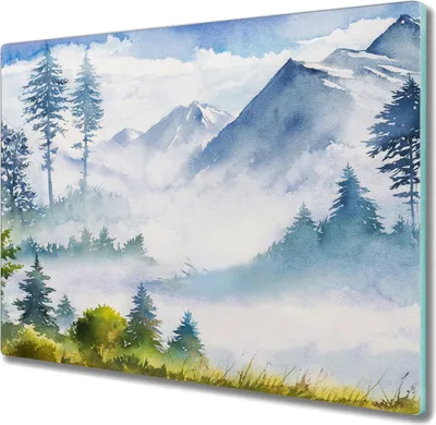 Produktbild von Coloray Hackbrett Küchenbrett Kochplattenabdeckung Schneidebrett Herdabdeckplatte 60x52 cm - Landschaft Berge Baum