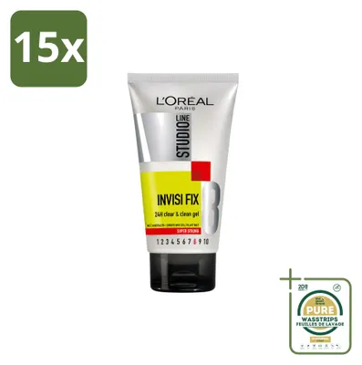 Productafbeelding van 15 x L'Oréal Paris Studio Line Invisi Fix 24h Helder & Fris Haargel 150 ml - Voorraadpakket - 15 stuks