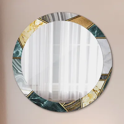 Produktbild von Ø80cm Spiegel - Glasrahmen mit Aufdruck - Wandspiegel Schlafzimmer - marmor achat und gold