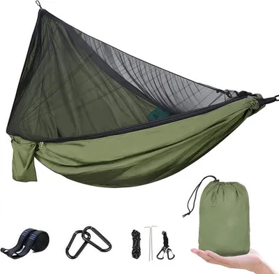 Produktbild von Hängematte, Ultraleichte Camping Hängematte mit Moskitonetz, Atmungsaktiv, 300KG Tragfähigkeit, Leichte Nylon Hängematte