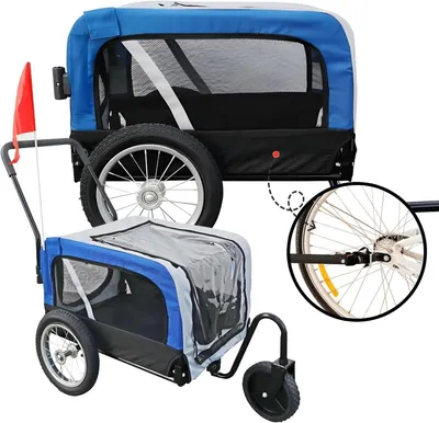 Imagen del producto de Remolque para perros - Carrito para bicicletas para perros - Transporte seguro - Uso 2 en 1 - Máximo 20 kg - Azul