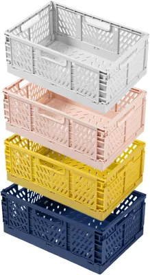 Obrázek produktu pro Skládací úložná krabice z plastu, stohovatelná, rozměry 43×29×17 cm, sada 4 kusů, vhodná do koupelny a kuchyně