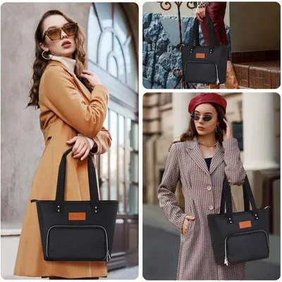 Produktbild von 15,6 Zoll Laptop-Lunchbox für Damen, schwarz, isoliert, mit Schultergurt