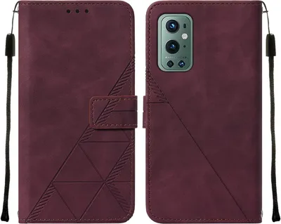 Obrázek produktu pro Flipové kožené pouzdro pro OnePlus 9 Pro peněženkový design pouzdro s embosováním, držákem karet a stojánkem červené