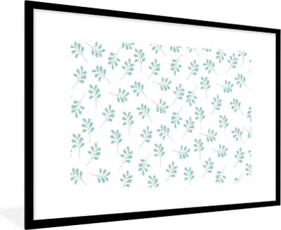 Produktbild von MuchoWow® Gerahmtes Poster Blätter - Muster - Blau 90x60 cm - Poster mit Schwarzem Bilderrahmen Wandposter Rahmen Foto Bilder - Wanddekoration - Fotos