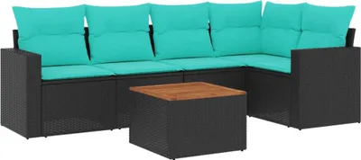 Produktbild von vidaXL 6-tlg. Garten-Sofagarnitur mit Kissen Schwarz Poly Rattan