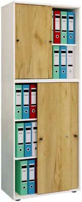 Immagine prodotto di Armadio da ufficio con 5 scomparti | moderno file cabinet con porte scorrevoli e serratura | Dimensioni ca. B. 70 x H. 184 x D. 37 cm – Lona 5 scomparti bloccabili