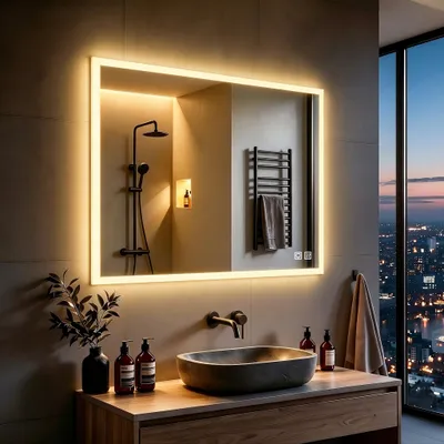 LED-Badspiegel 80x60 cm, dimmbar, Touch, Anti-Beschlag, 3 Farben