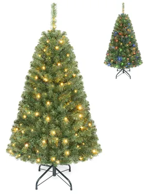 Immagine prodotto di Albero di Natale artificiale COSTWAY, altezza 120 cm, con 296 punte in PVC, luci a LED (100), 2 colori di luce, 11 modalità di illuminazione e base in metallo. Albero di Natale verde