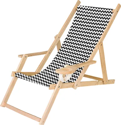 Produktbild von Holz Liegestuhl Klappbar Klappliegestuhl mit Armlehne und Getränkehalter Strandstuhl Motiv Zig-Zag [119]
