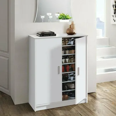 Image de Arful - Armoire Polyvalente 2 Portes, 75x101h cm Blanc, 6 Étagères