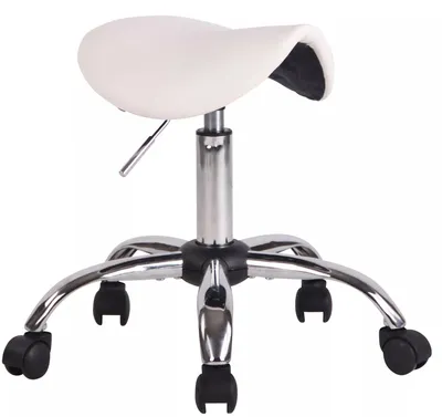 Image de In And OutdoorMatch Tabouret de travail de luxe Marcos - Blanc - Sur roulettes - Chaise de bureau - Réglable en hauteur 46 - 58 cm - Similicuir