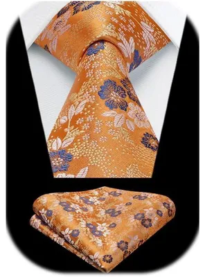 Productafbeelding van Herenset: sjaal en zakdoek, zijde, bloemenprint, oranje, one size