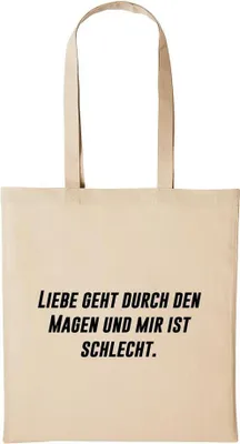 Produktbild von Huuraa Baumwollbeutel Liebe durch den Magen und Mir schlecht Geschenk Einkaufstasche Natural 10 Liter Baumwolle Liebe durch den Magen und Mir schlec