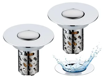 Produktbild von 2 Stück Abflusssieb für Waschbecken, Pop Up 3 in 1 Abflussstopfen mit Sieb und abnehmbarem Edelstahlfilterkorb, geeignet für 28–58 mm, Messing Kugelkern, verchromt