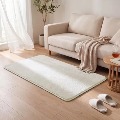 Produktbild von VOUNOT® Weicher Kurzflor Teppich Wohnzimmer mit Antirutschmatte 80x150 cm Creme