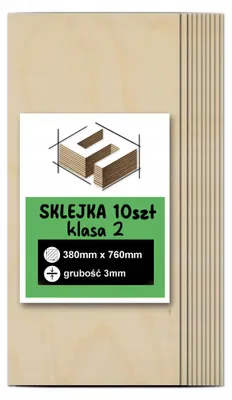 Zdjęcie produktu dla 10x Sklejka brzozowa 380 × 760 × 3 mm, klasa 2/2 - laser, CNC, grawerowanie, modelarstwo i DIY