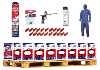 Produktbild von POLYNOR PUR-Wärmedämmung in der Dose PRO - Komplettset - 168 Schaumstoffe - Schaumpistole - Sprühbare Wärmedämmung - Dämmung von Wänden, Dächern, Decken, Rohren - Aerosol 750 ml