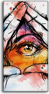 Produktbild von Küche Wohnzimmer Wand Leinwand Uhr 30x60 Kunst Handsignatur Augengrafik Tattoo - schwarze Hände