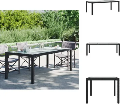 Produktbild von vidaXL Gartentisch Schwarz 190x90x75 cm Gehärtetes Glas Poly Rattan -  Gartentische