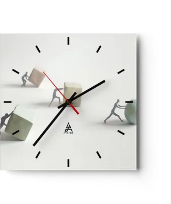 Produktbild von Wanduhr - Quadrat - Glasuhr - Symbol Kugel Würfel - 30x30cm - Schleichendes Uhrwerk - Lautlos - zum Aufhängen bereit - Dekoration Modern - Wanddekoration aus Glas - C3AC30x30-4688