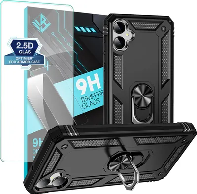 Produktbild von Armor Outdoor Handyhülle für Samsung Galaxy A05 Handy Panzer Case Schutzhülle mit 9H Displayglas Displayschutz Farbe: Schwarz