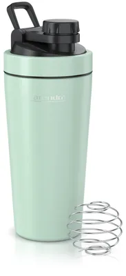 Produktbild von Arendo Protein Shaker Edelstahl, Eiweißshaker 750 ml, verschließbar, bruchfest, BPA-frei, Edelstahl, auslaufsicher, spülmaschinengeeignet, mit Tragegriff und Mixball, mint