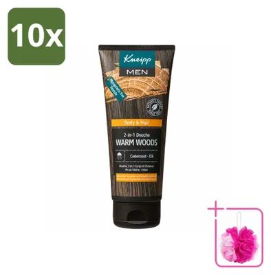 Imagen del producto de 10 unidades de gel de ducha 2 en 1 Kneipp para hombres, aroma "Warm Woods", 200 ml cada uno. Paquete ahorro
